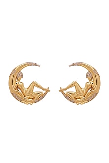 Gold Finish 3D Figurines & Crescent Stud Earrings