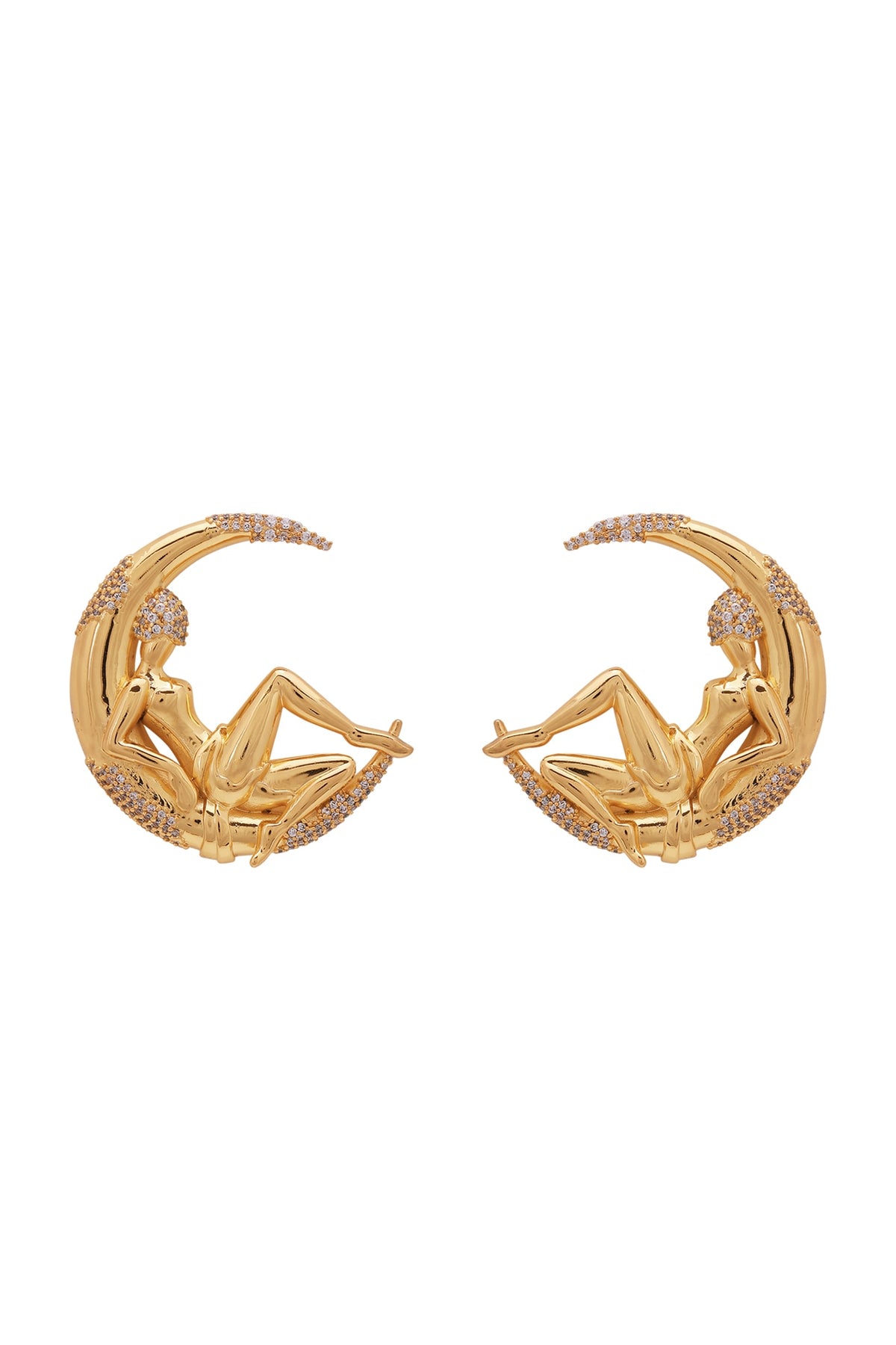 Gold Finish 3D Figurines & Crescent Stud Earrings