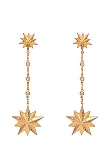 Gold Finish Starburst Dangler Earrings