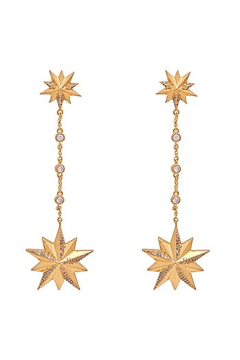 Gold Finish Starburst Dangler Earrings