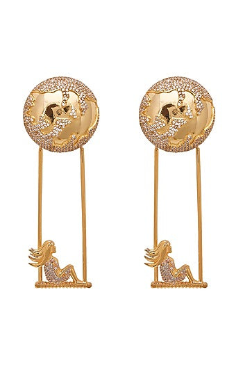 Gold Finish 3D Figurines & Crystals Dangler Earrings