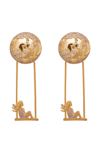 Gold Finish 3D Figurines & Crystals Dangler Earrings