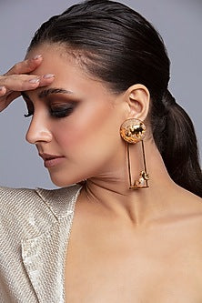 Gold Finish 3D Figurines & Crystals Dangler Earrings