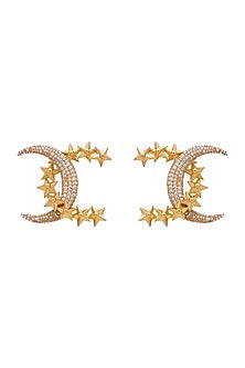 Gold Finish Crystal Encrusted Crescent Earrings