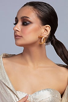 Gold Finish Crystal Encrusted Crescent Earrings