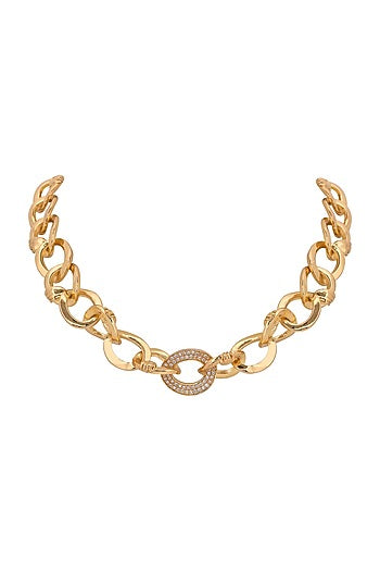 Gold Finish Zircon Textured Necklace