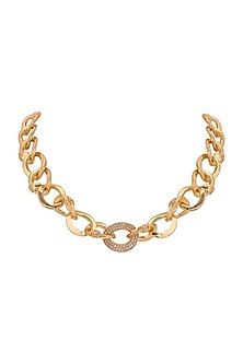 Gold Finish Zircon Textured Necklace