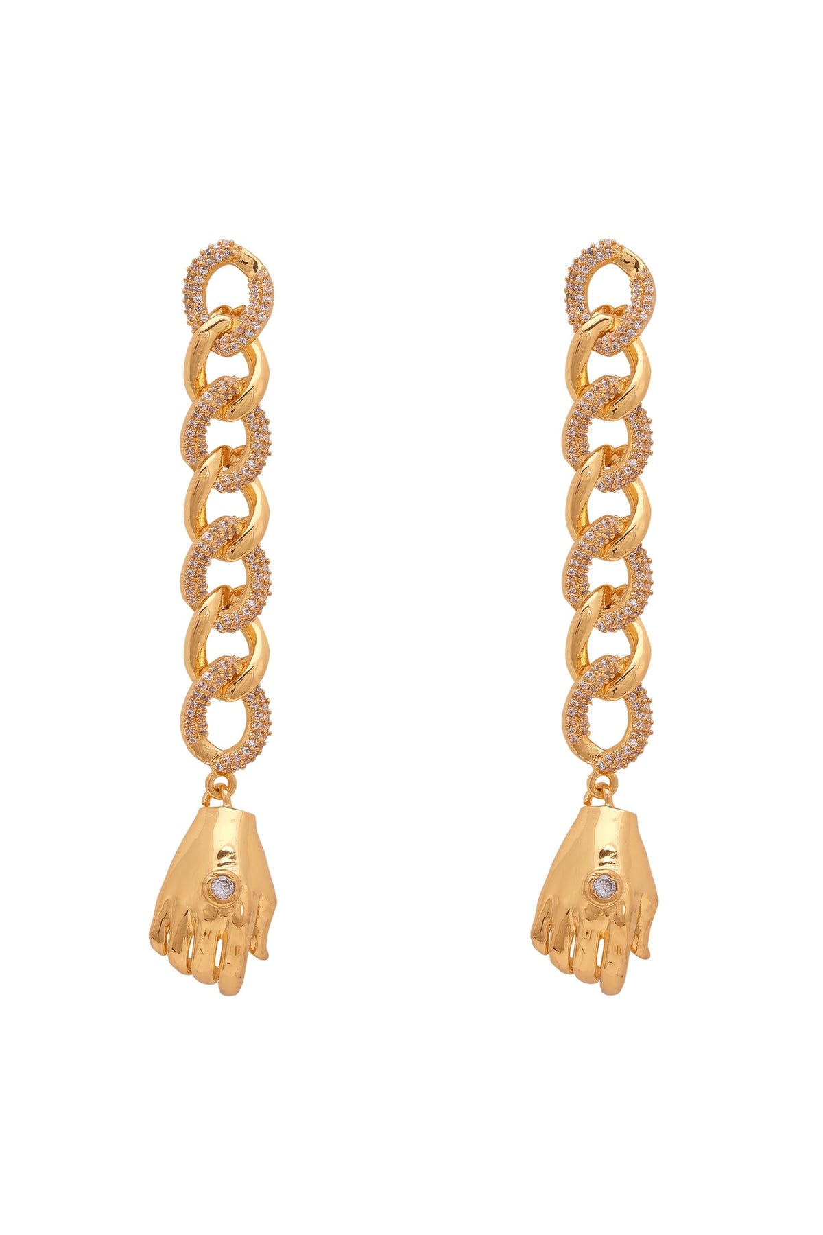 Gold Finish 3D Hand Motif & Zircons Earrings