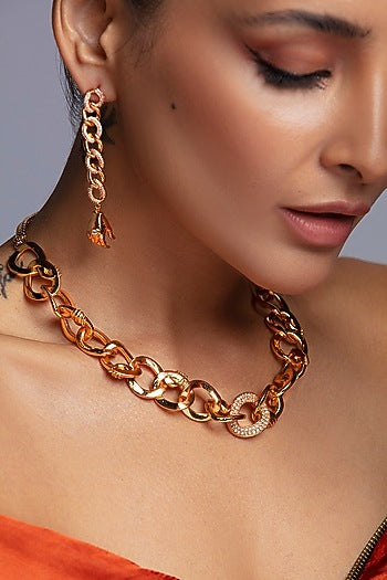 Gold Finish 3D Hand Motif & Zircons Earrings