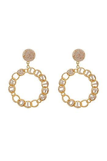 Gold Finish Zircons & Crystal Earrings
