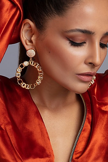 Gold Finish Zircons & Crystal Earrings