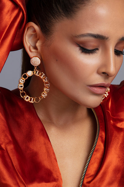 Gold Finish Zircons & Crystal Earrings