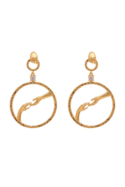 Gold Finish Hand Motif Earrings