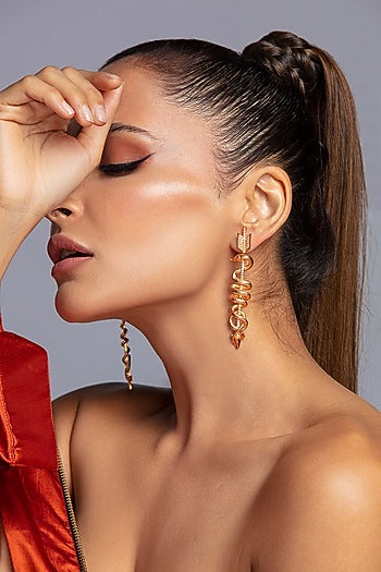 Gold Finish Coiled Snake Earrings