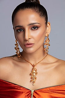 Gold Finish Seven Chakras & Coiled Snake Necklace