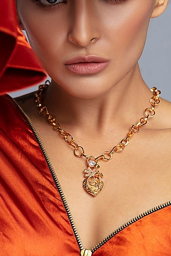 Gold Finish Heart Pendant Necklace