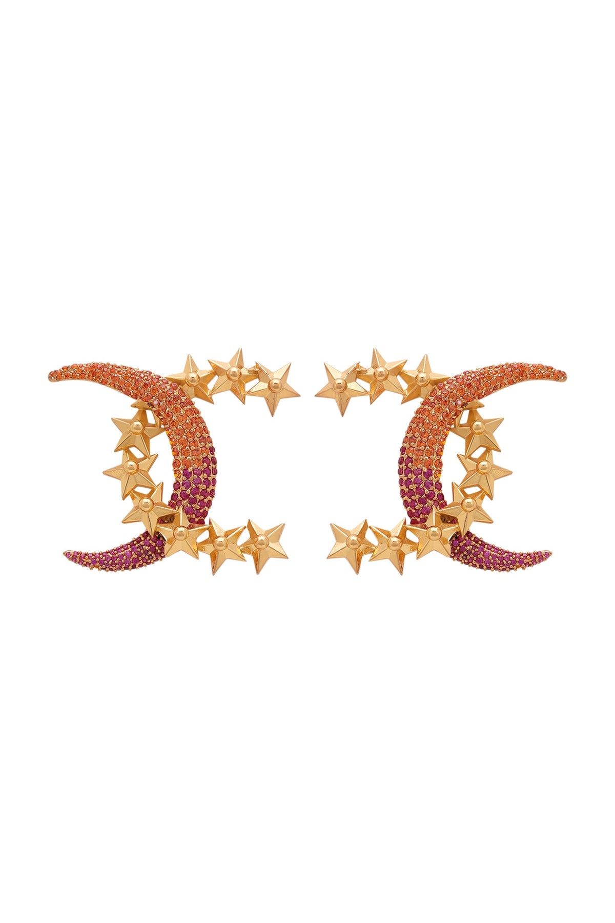 Gold Finish Stud Earrings With Crystal Crescents