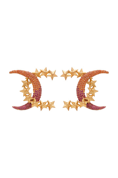 Gold Finish Stud Earrings With Crystal Crescents