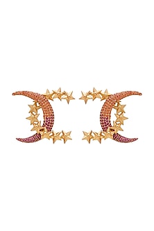 Gold Finish Stud Earrings With Crystal Crescents