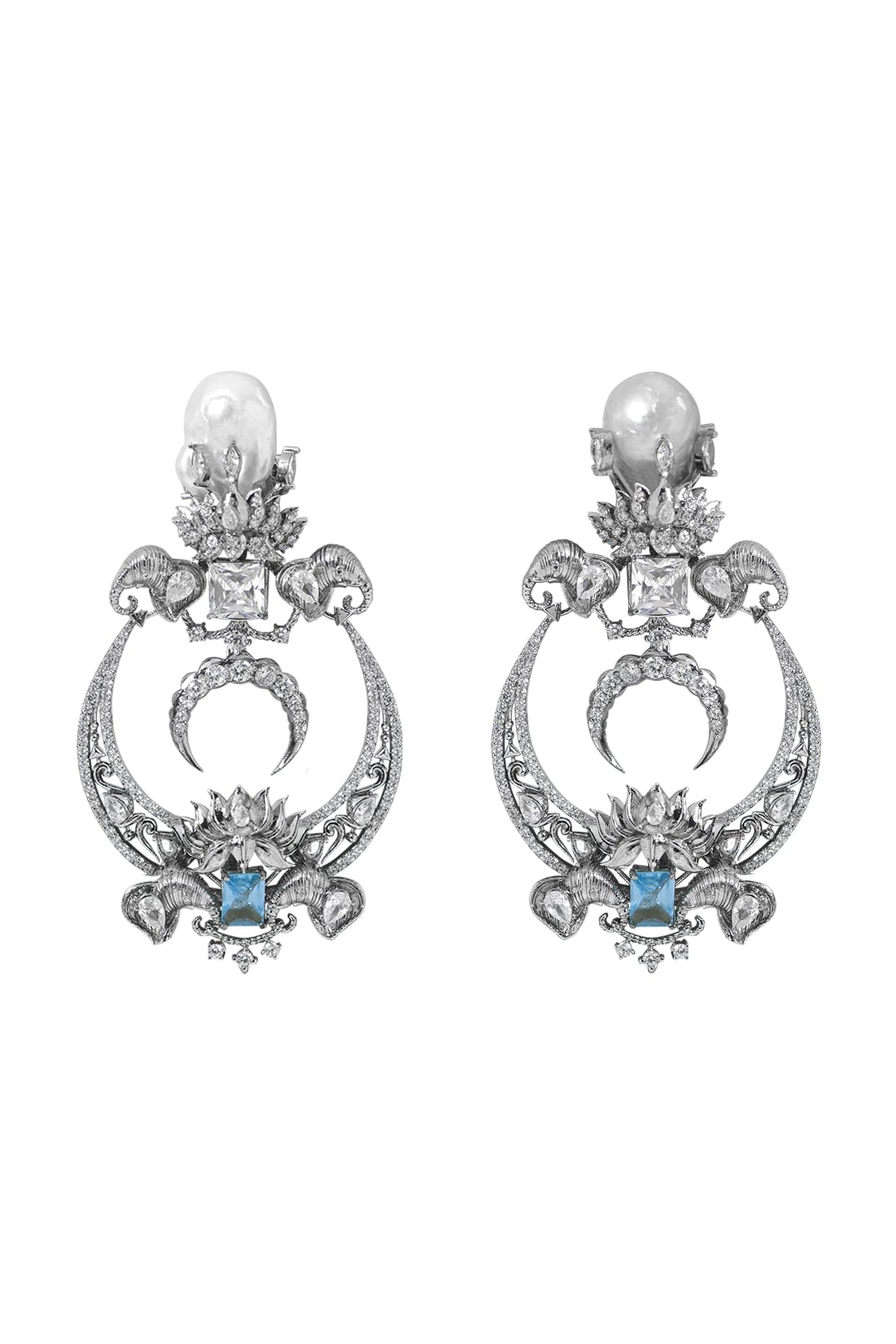 White Plated Swarovski Chandbali Earrings