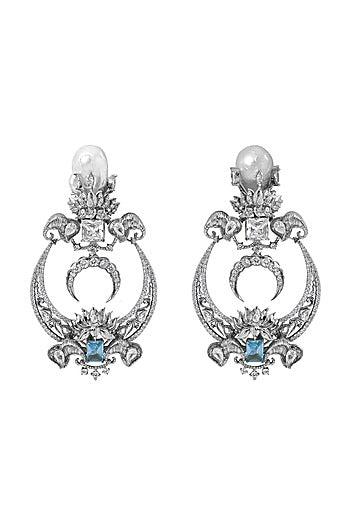 White Plated Swarovski Chandbali Earrings