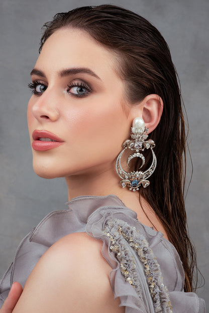White Plated Swarovski Chandbali Earrings