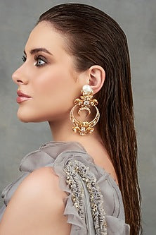 Gold Finish Swarovski Chandbali Earrings