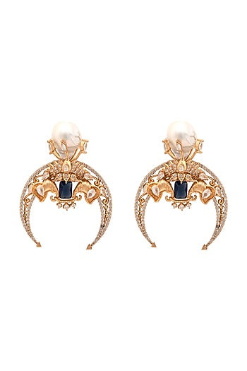 Rose Gold Plated Swarovski & Sapphire Dangler Earrings