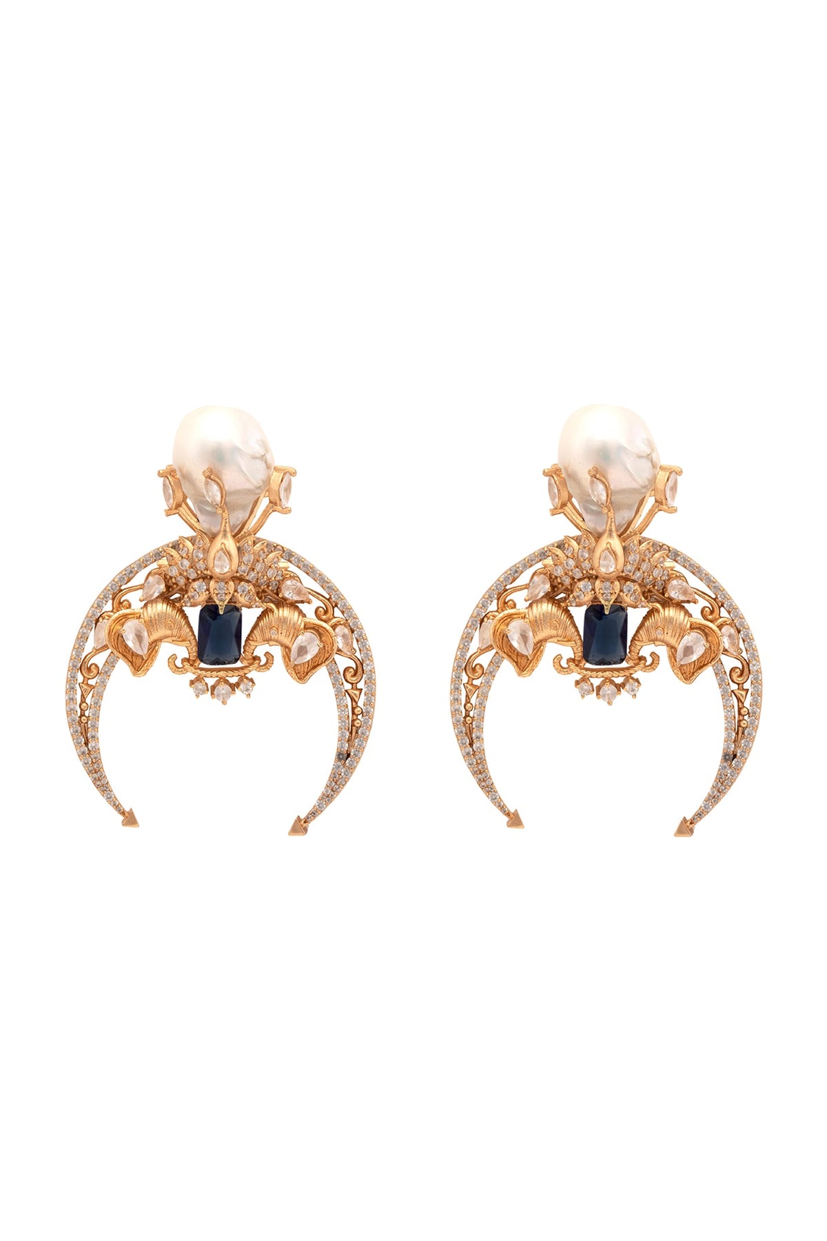 Rose Gold Plated Swarovski & Sapphire Dangler Earrings
