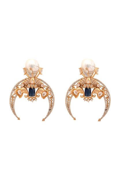 Rose Gold Plated Swarovski & Sapphire Dangler Earrings