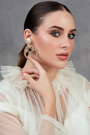 Rose Gold Plated Swarovski & Sapphire Dangler Earrings