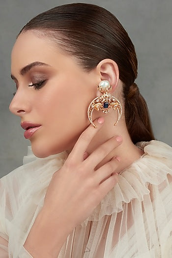Rose Gold Plated Swarovski & Sapphire Dangler Earrings
