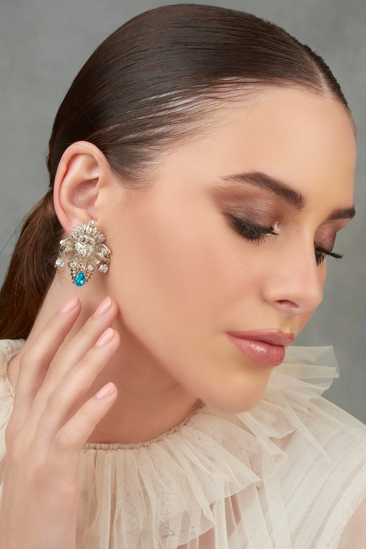 White Plated Swarovski Stud Earrings