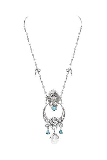 White Plated Motifs & Swarovski Necklace