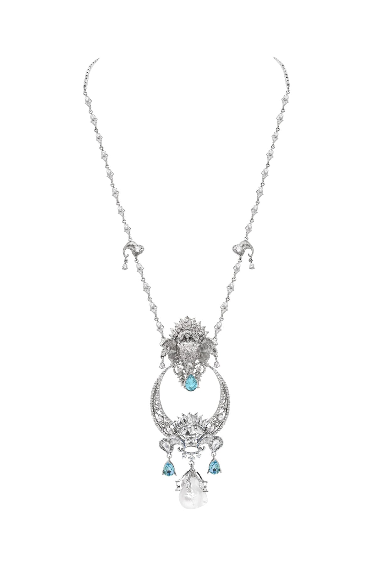 White Plated Motifs & Swarovski Necklace