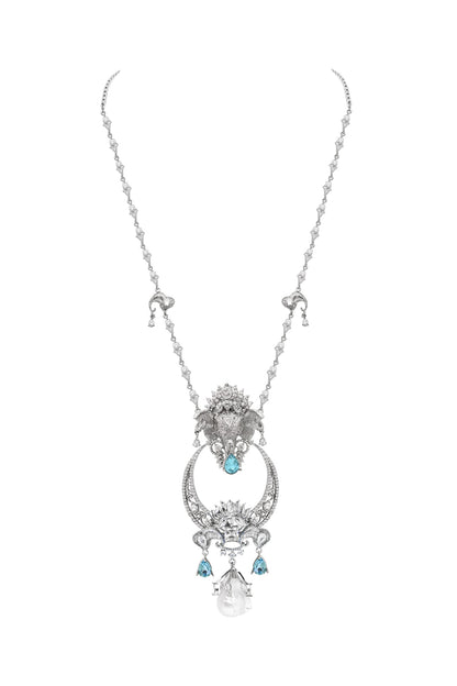 White Plated Motifs & Swarovski Necklace