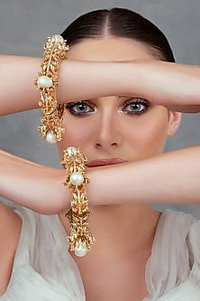 Gold Plated Swarovski Bangles (Set Of 2)