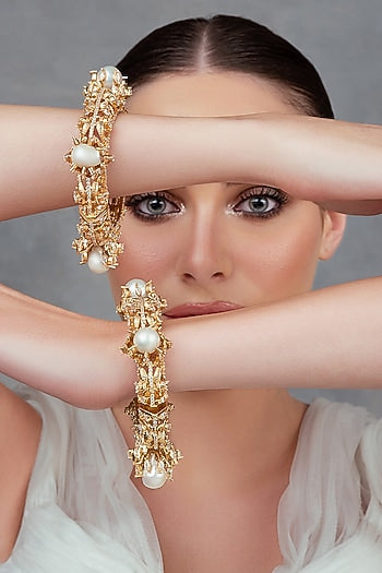 Gold Plated Swarovski Bangles (Set Of 2)