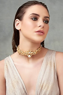 Gold Plated Swarovski & Baroque Pearls Necklace