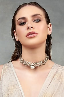 White Plated Swarovski & Baroque Pearls Necklace
