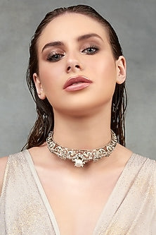 White Plated Swarovski & Baroque Pearls Necklace