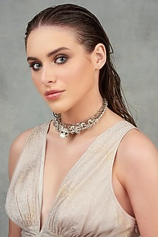 White Plated Swarovski & Baroque Pearls Necklace