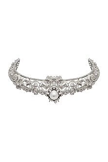 White Plated Swarovski & Baroque Pearls Necklace