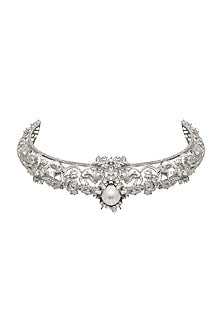 White Plated Swarovski & Baroque Pearls Necklace