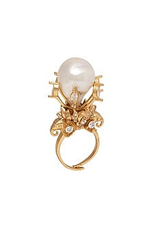 Gold Plated Baroque Pearl & Swarovski Ring