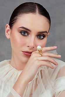 Gold Plated Baroque Pearl & Swarovski Ring