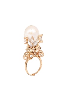 Rose Gold Plated Baroque Pearl & Swarovski Ring