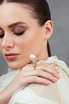 Rose Gold Plated Baroque Pearl & Swarovski Ring