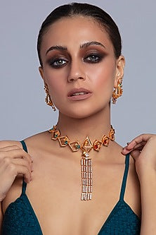 Gold Finish Crystals Handcrafted Choker Necklace