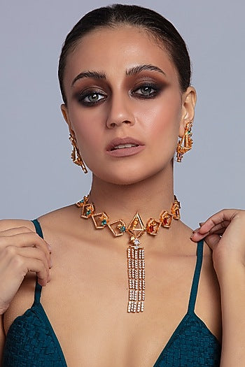 Gold Finish Crystals Handcrafted Choker Necklace